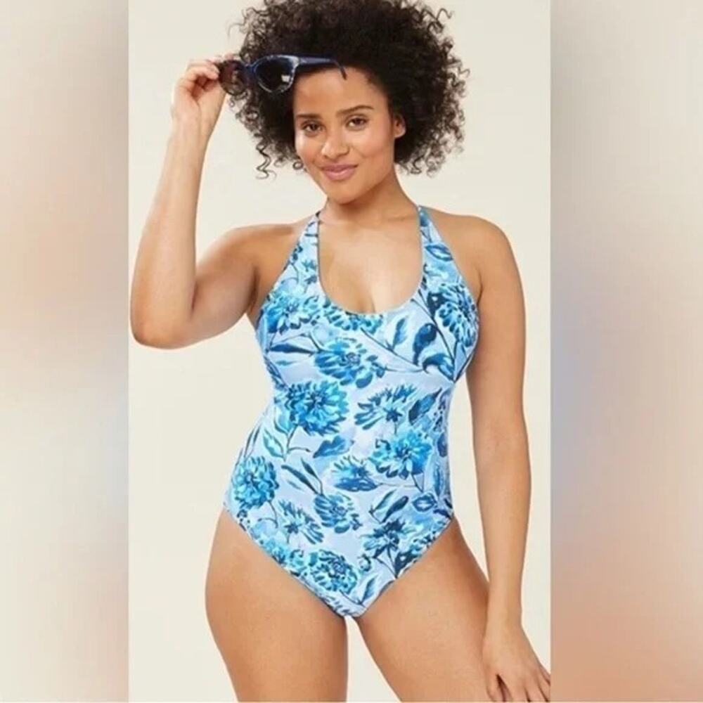 NWT Andie The Baia Floral Underwire One Piece  Swimsuit Removable Cups S Blue